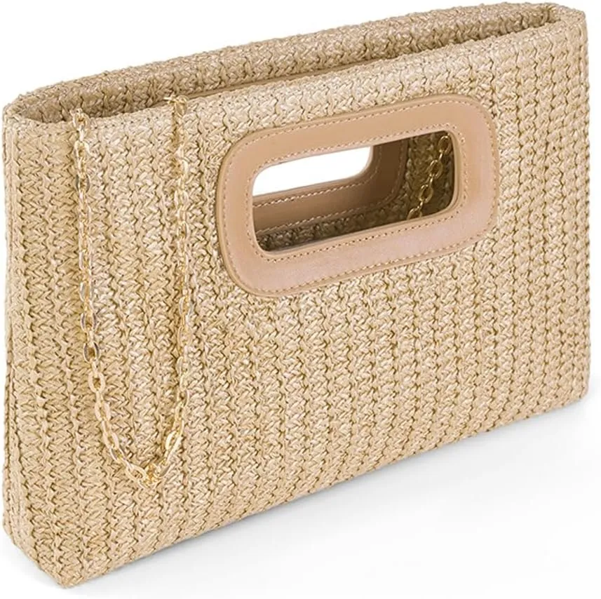 Straw Clutch Purse for Women Travel Straw Beach Tote Bag Woven Rattan Envelope Bag Top Handle Crossbody Handbag for Summer