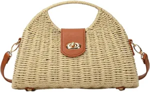 Straw Crossbody Bag for Women Hand Woven Rattan Beach Handbag Top Handle Shoulder Bags Purse for Travel Vacation