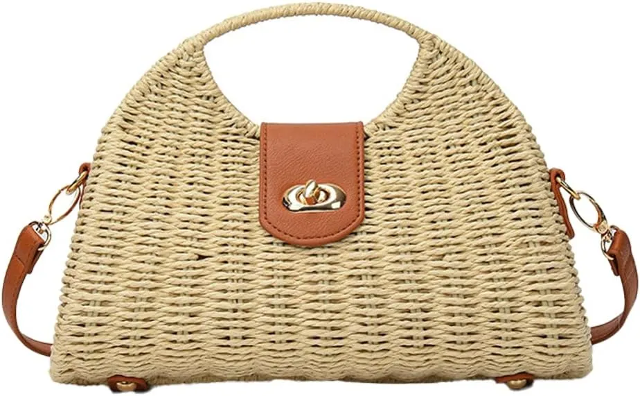 Straw Crossbody Bag for Women Hand Woven Rattan Beach Handbag Top Handle Shoulder Bags Purse for Travel Vacation