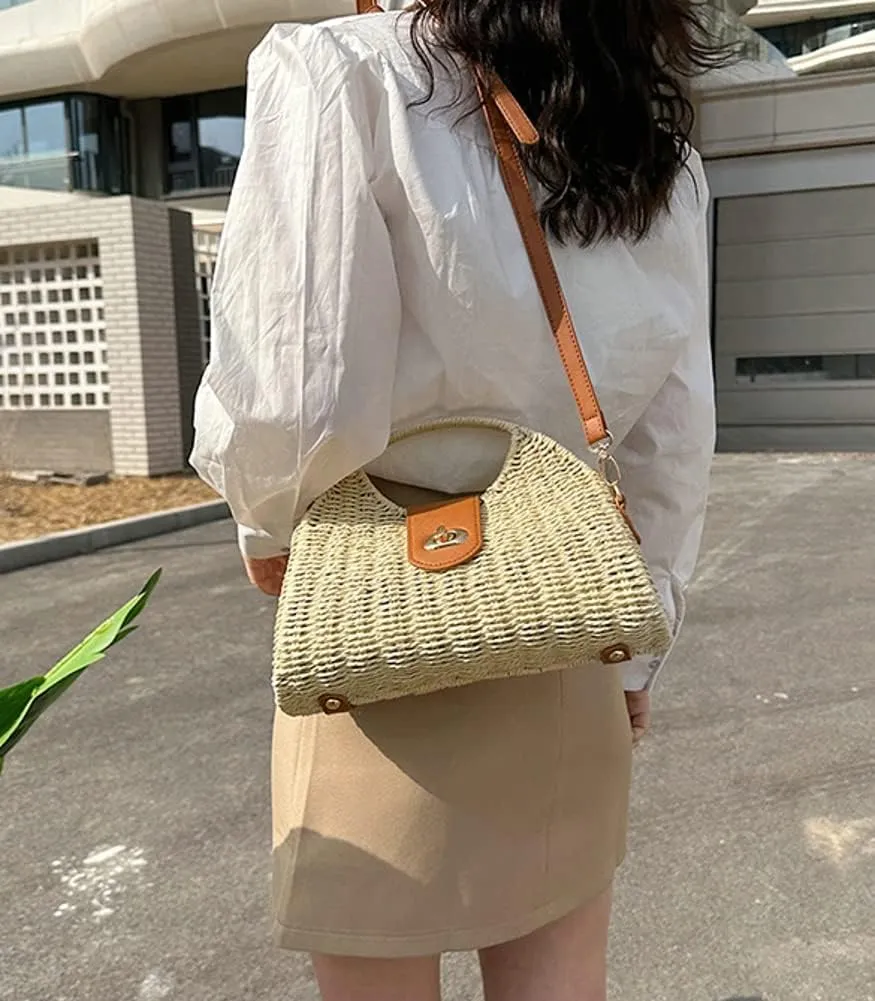 Straw Crossbody Bag for Women Hand Woven Rattan Beach Handbag Top Handle Shoulder Bags Purse for Travel Vacation