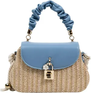 Straw Crossbody Bag for Women Hand Woven Shoulder Bag Leather Top Handle Small Boho Purse Rattan Beach Handbags