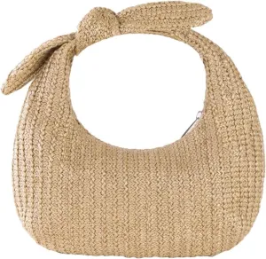 Straw Handbag Summer Beach Rattan Tote Bag Bowknot Top Handle Handbag Purse for Travel Holiday Parties Beige