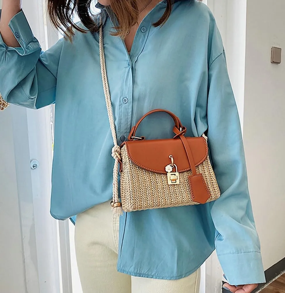 Straw Square Bag Straw Beach Bags For Women Rattan Purses Summer Straw Crossbody Purse Tote Bag Handbag Shoulder Bag 2025