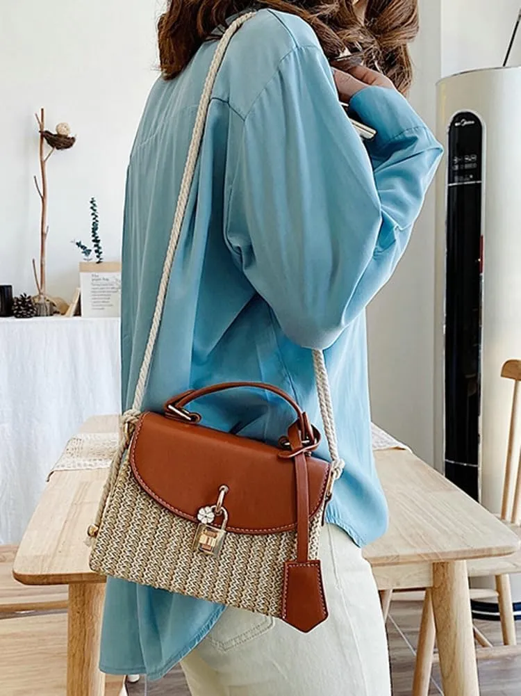 Straw Square Bag Straw Beach Bags For Women Rattan Purses Summer Straw Crossbody Purse Tote Bag Handbag Shoulder Bag 2025