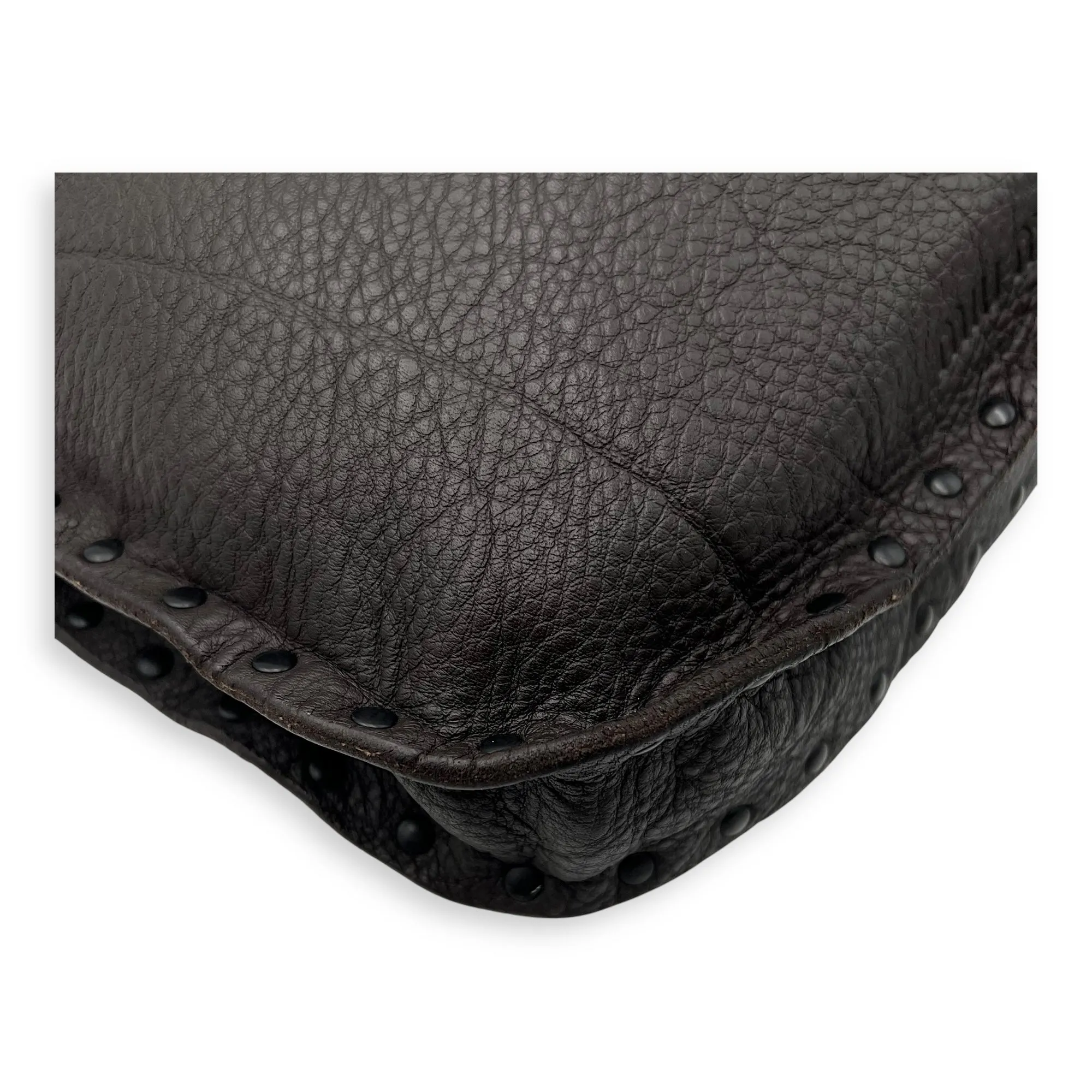 Studded Brown Crossbody Bag in Calfskin, Gunmetal hardware