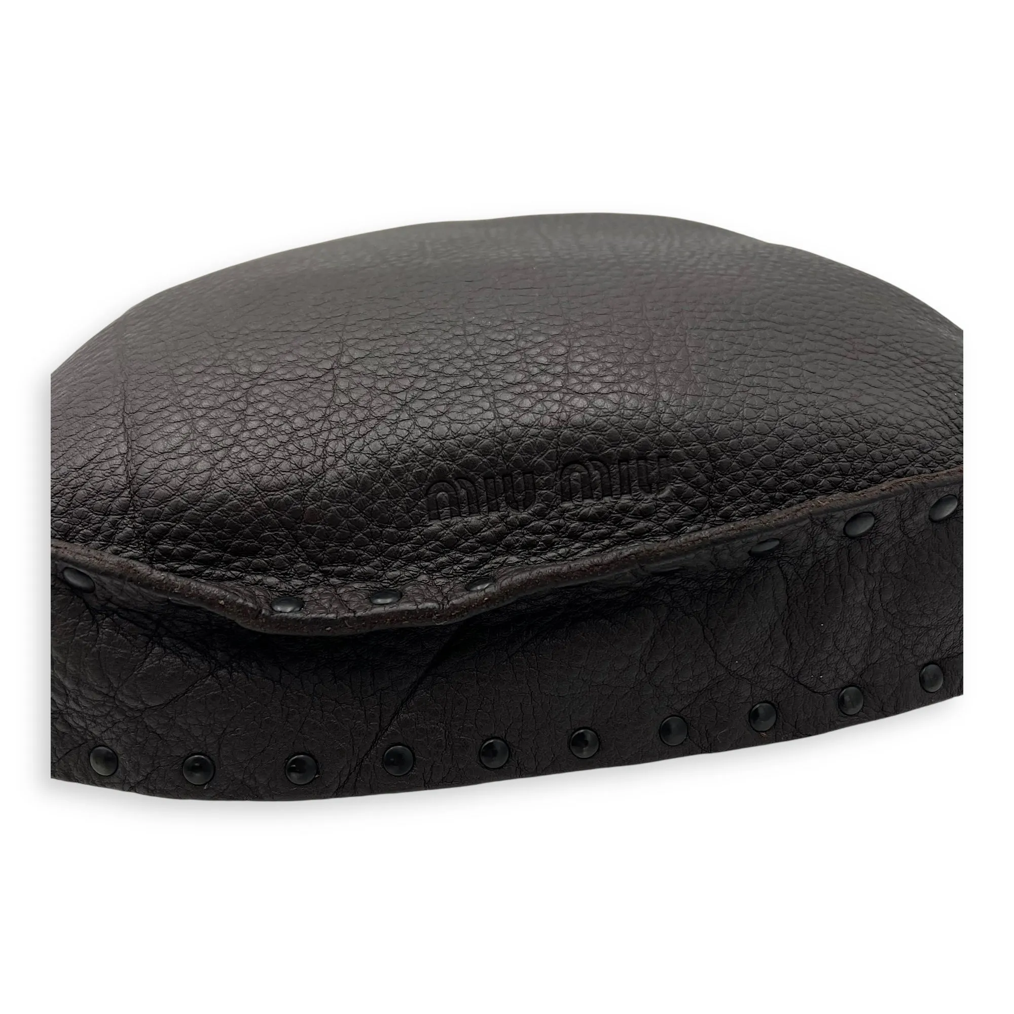 Studded Brown Crossbody Bag in Calfskin, Gunmetal hardware