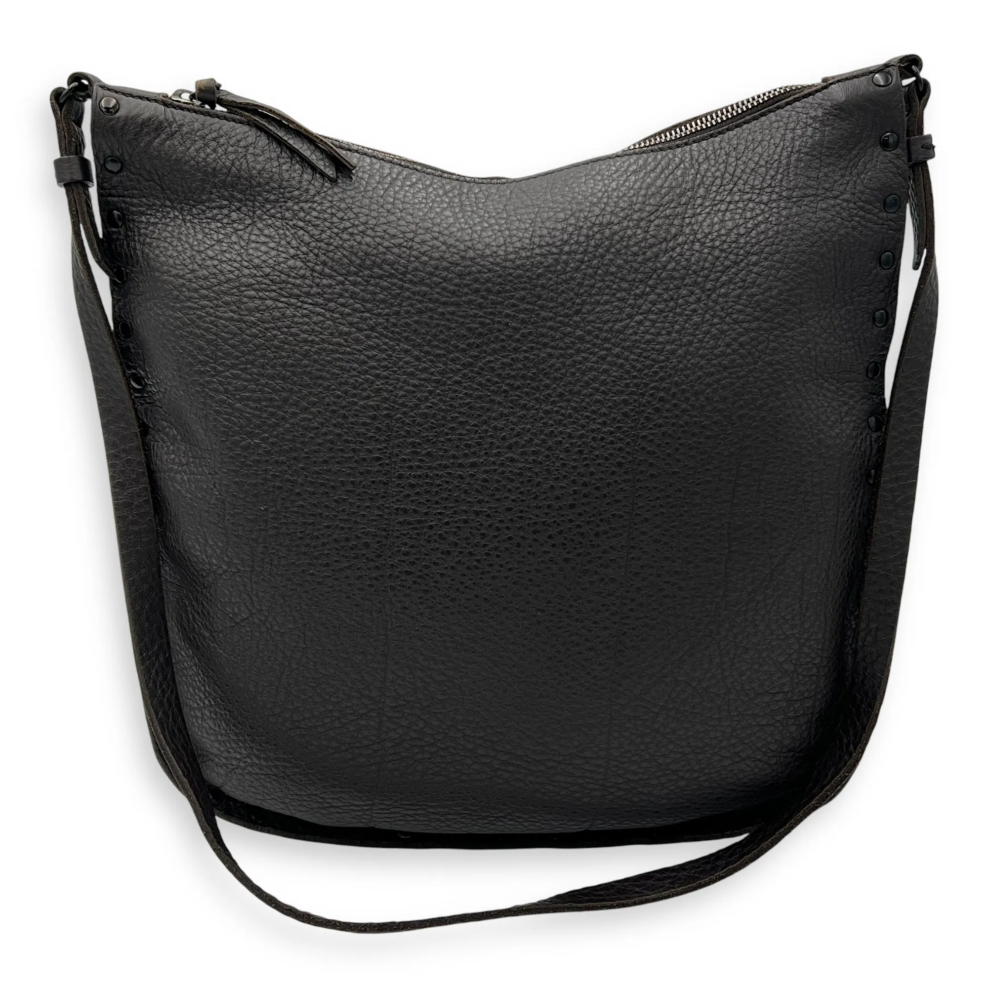 Studded Brown Crossbody Bag in Calfskin, Gunmetal hardware