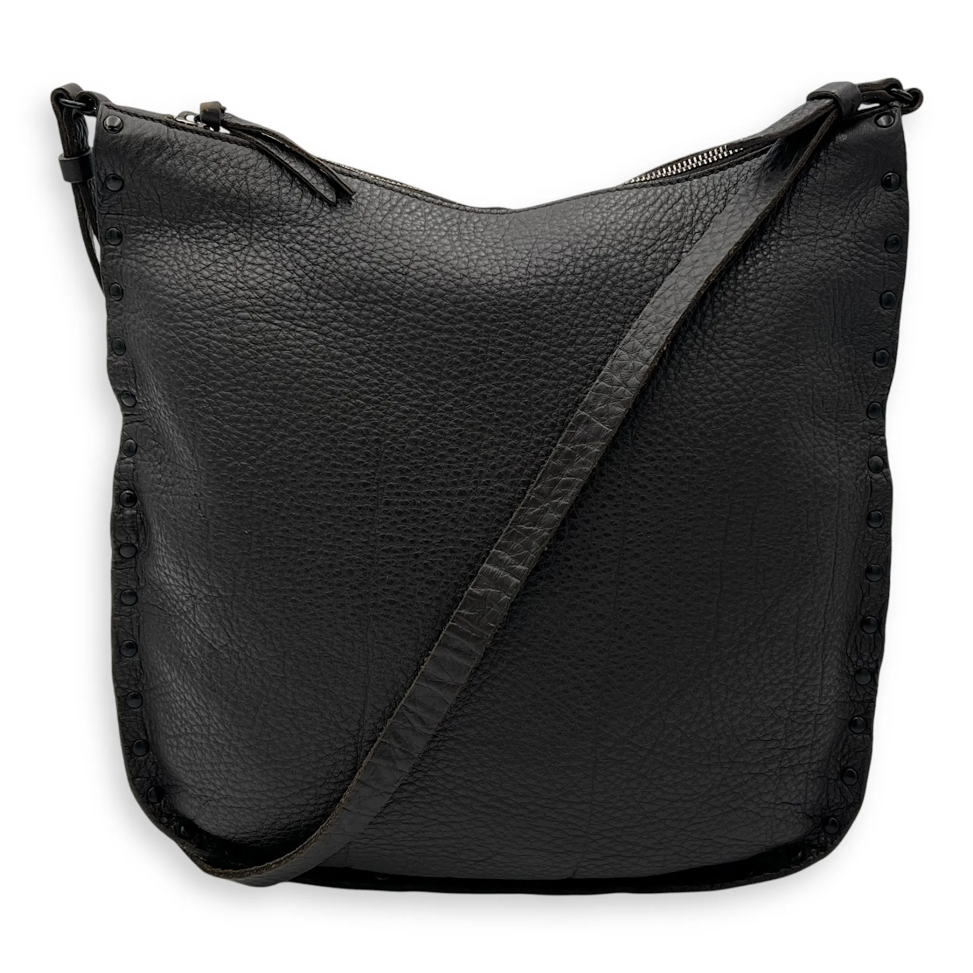 Studded Brown Crossbody Bag in Calfskin, Gunmetal hardware