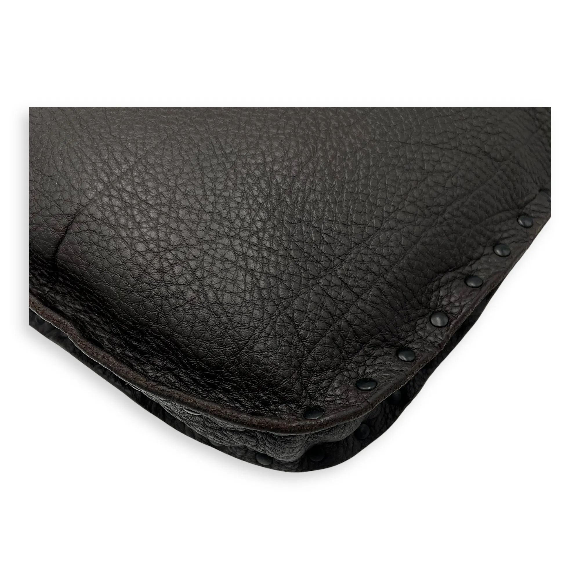 Studded Brown Crossbody Bag in Calfskin, Gunmetal hardware