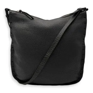 Studded Brown Crossbody Bag in Calfskin, Gunmetal hardware