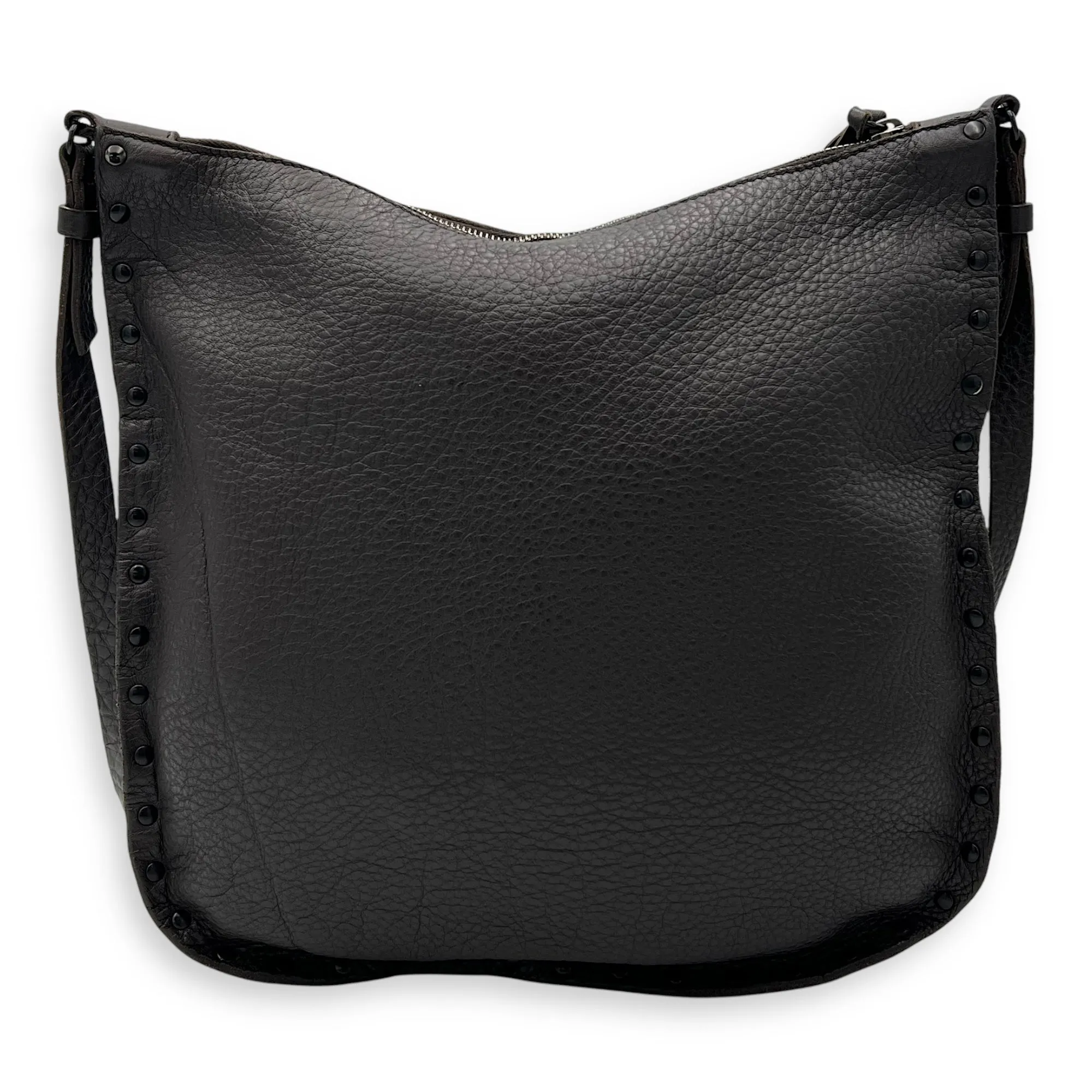 Studded Brown Crossbody Bag in Calfskin, Gunmetal hardware