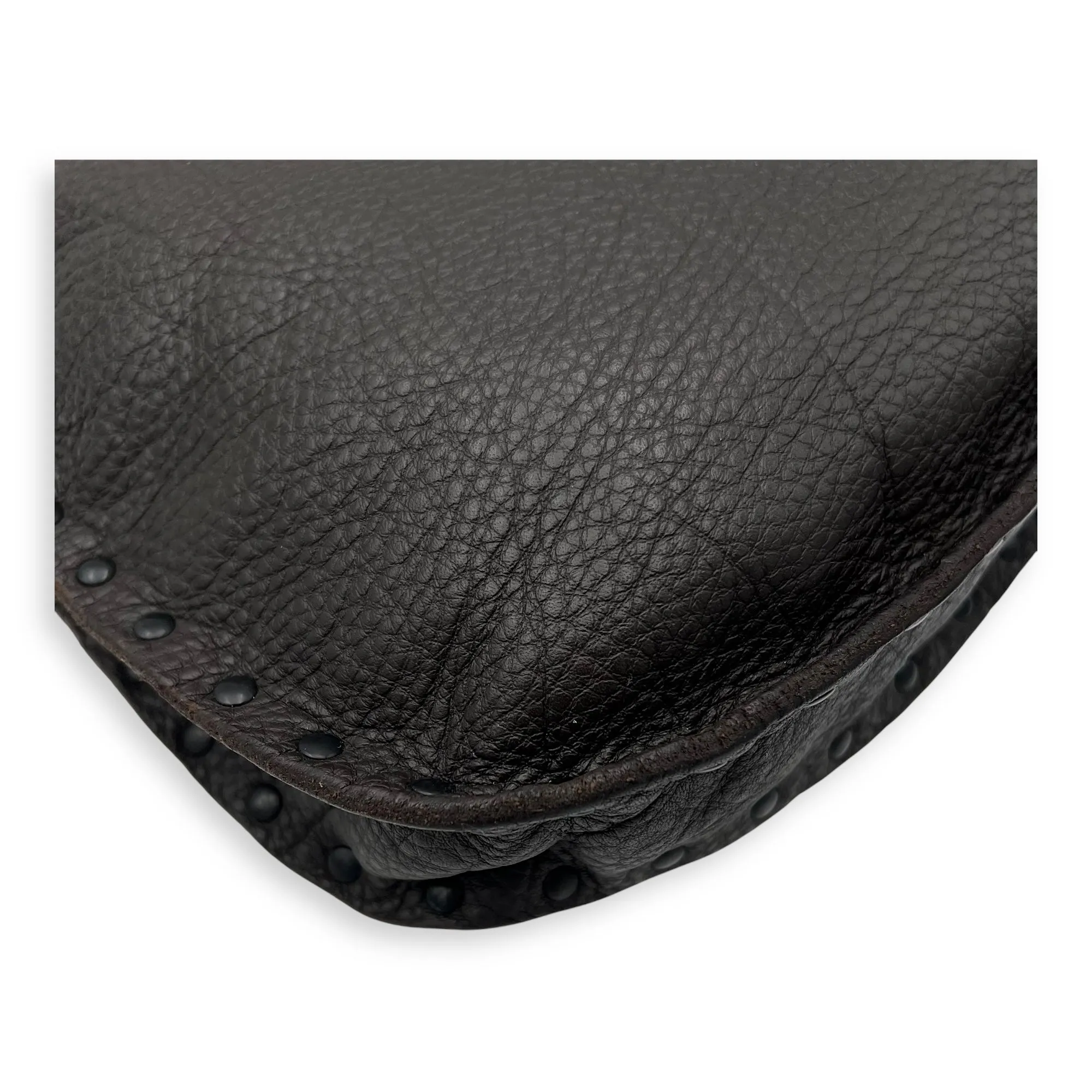 Studded Brown Crossbody Bag in Calfskin, Gunmetal hardware