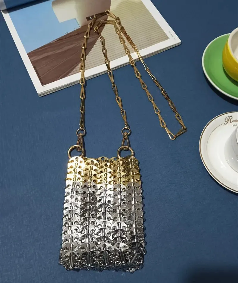 Stylish Silver Sequin Evening Clutch Bag