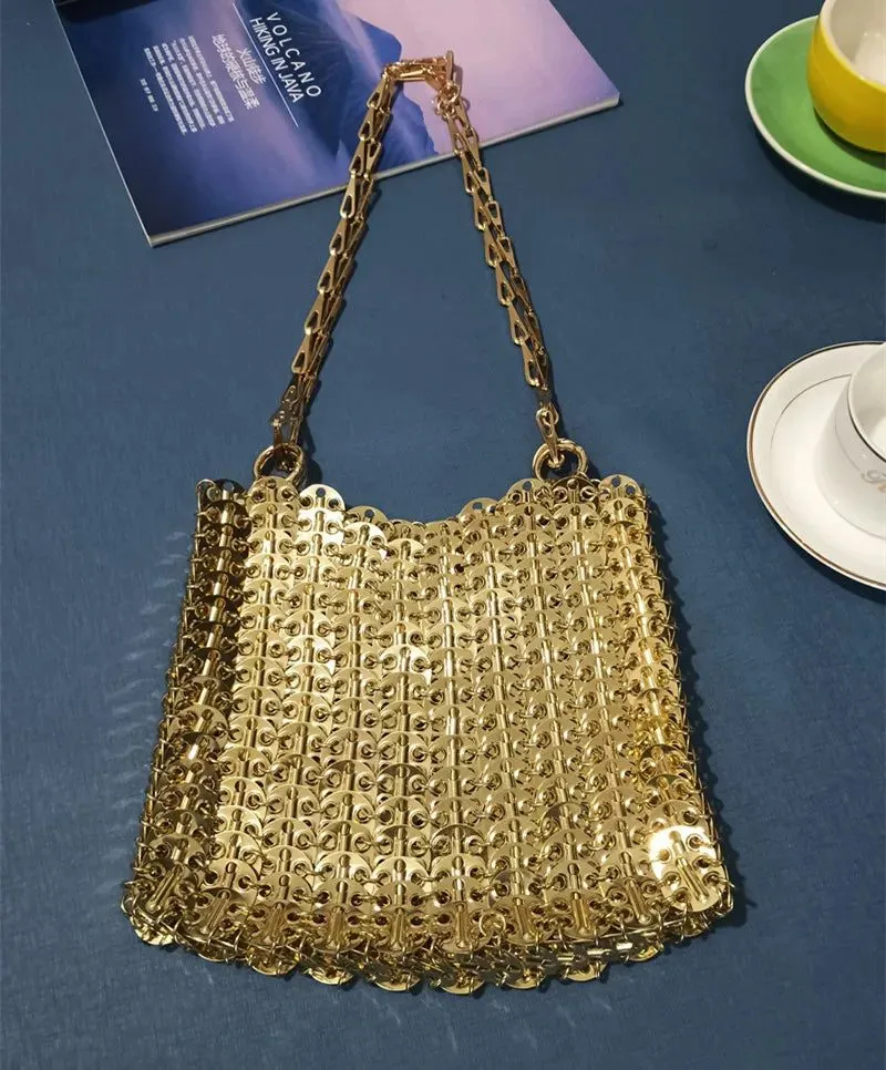 Stylish Silver Sequin Evening Clutch Bag