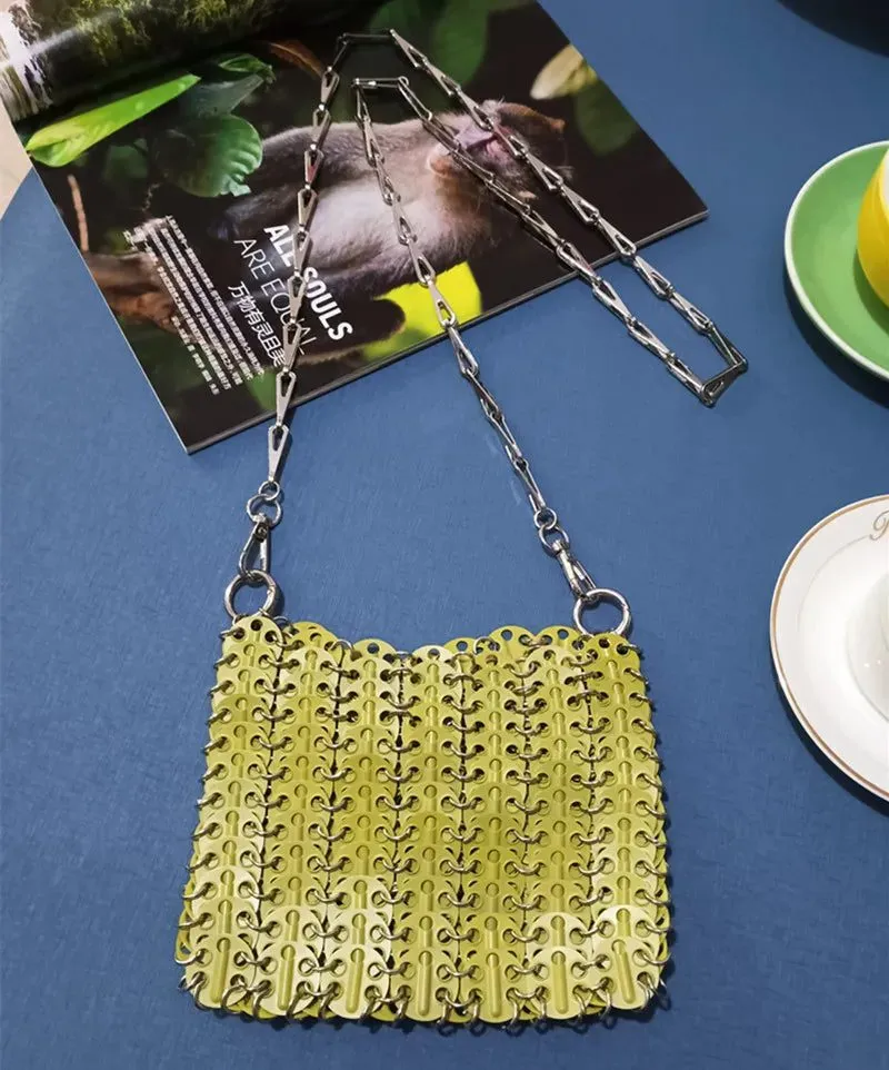 Stylish Silver Sequin Evening Clutch Bag