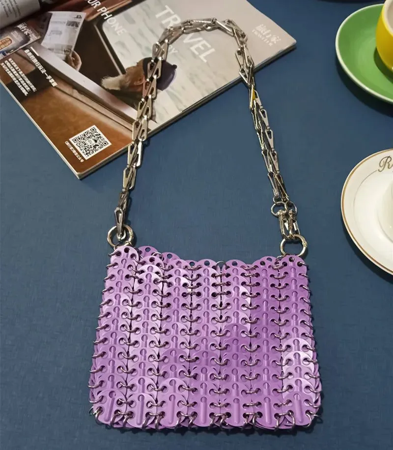 Stylish Silver Sequin Evening Clutch Bag