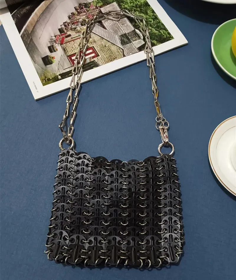 Stylish Silver Sequin Evening Clutch Bag