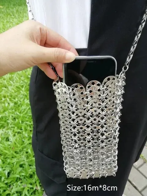 Stylish Silver Sequin Evening Clutch Bag