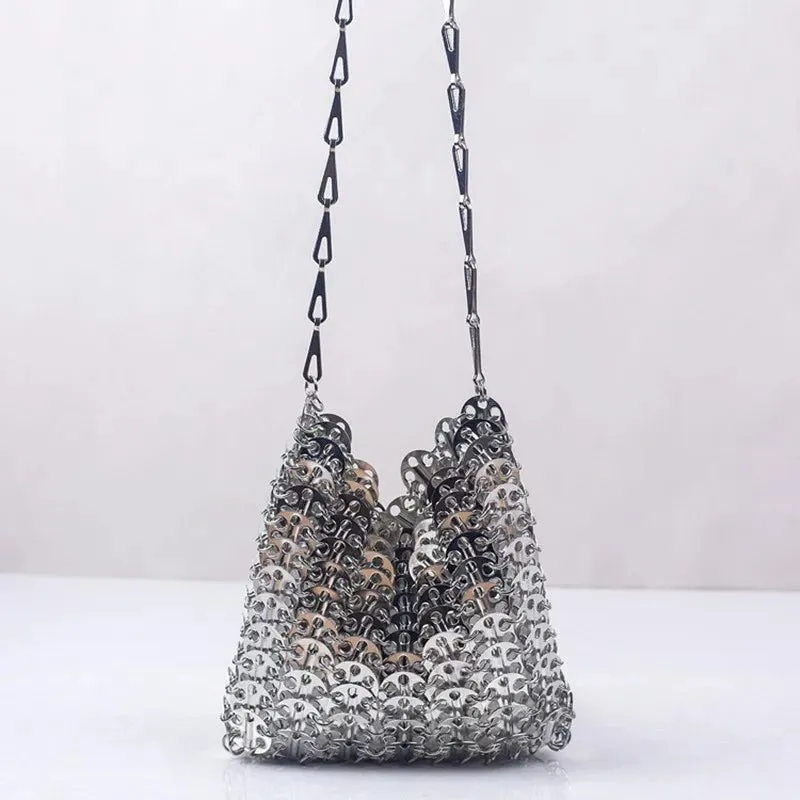Stylish Silver Sequin Evening Clutch Bag