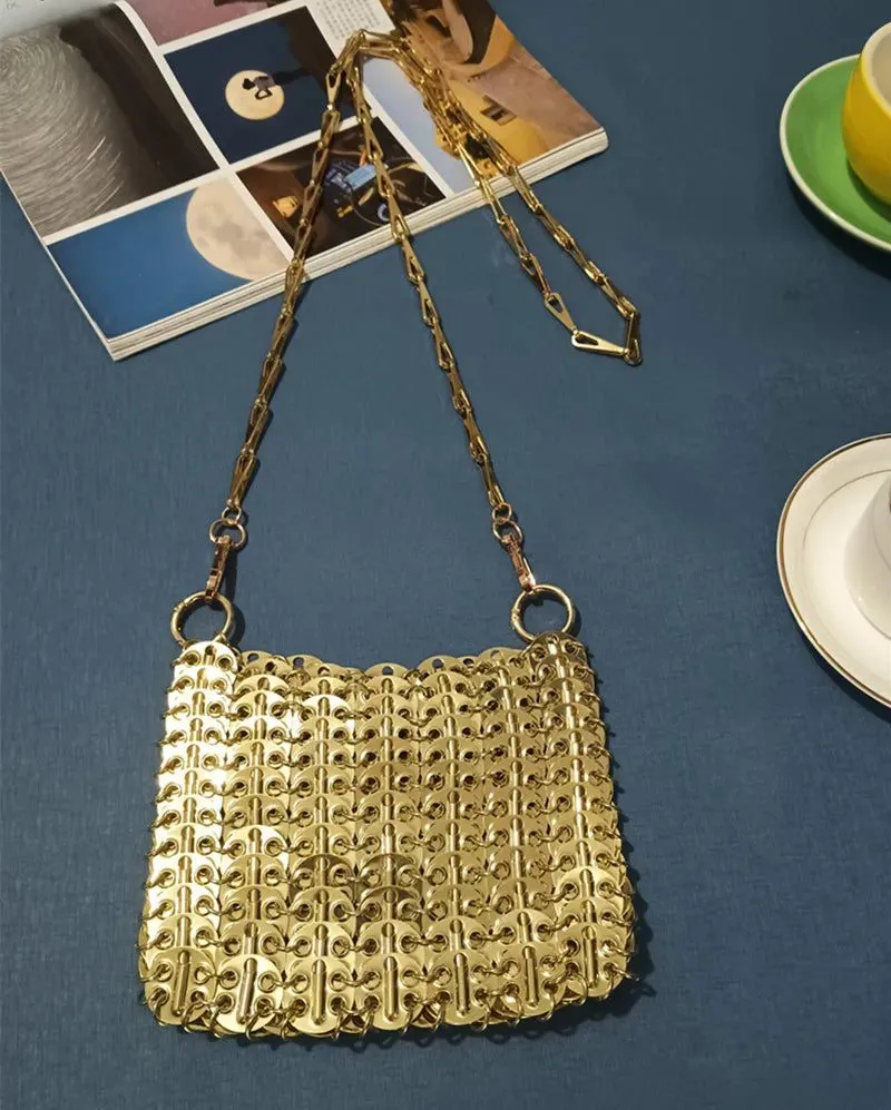 Stylish Silver Sequin Evening Clutch Bag