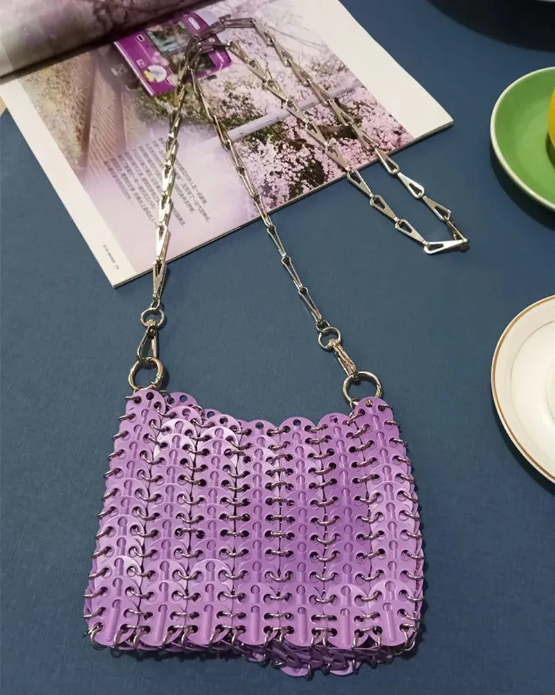 Stylish Silver Sequin Evening Clutch Bag