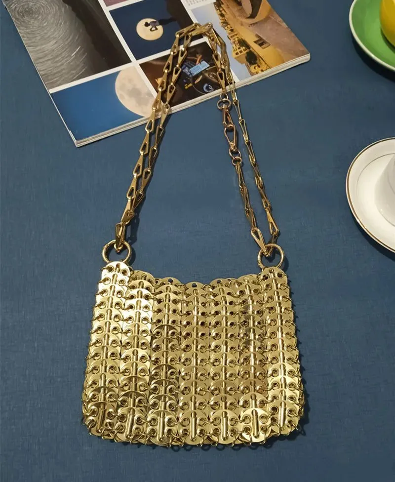 Stylish Silver Sequin Evening Clutch Bag
