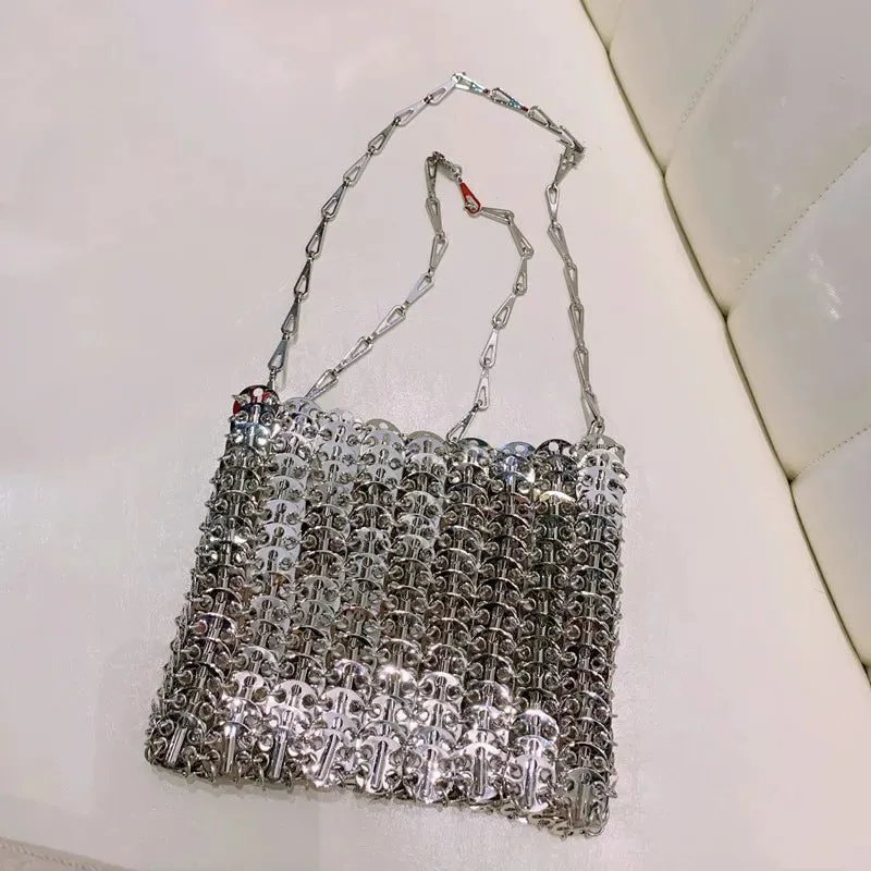 Stylish Silver Sequin Evening Clutch Bag