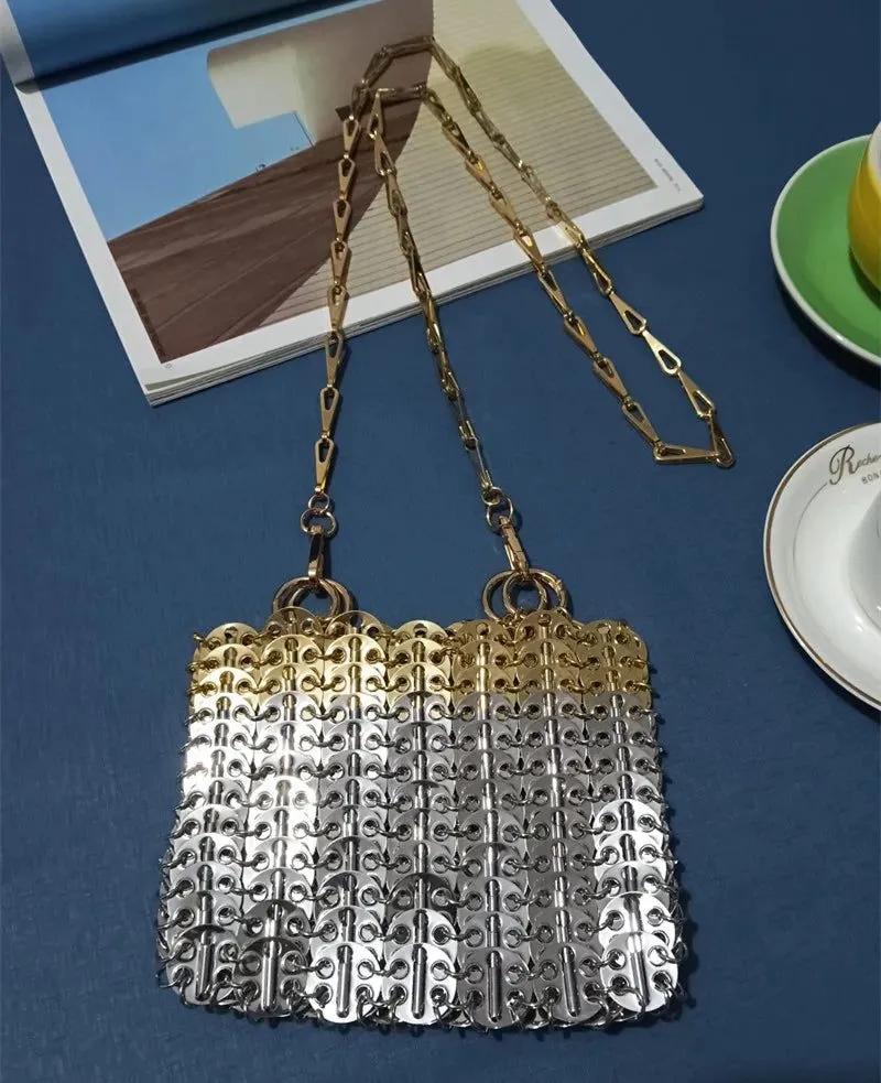 Stylish Silver Sequin Evening Clutch Bag