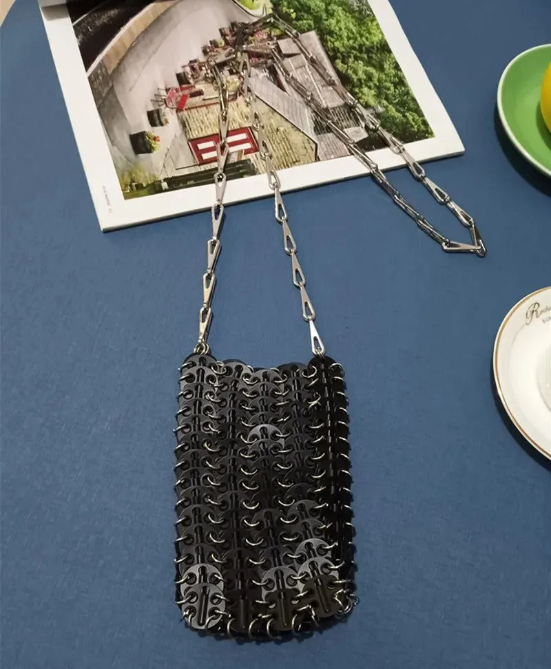 Stylish Silver Sequin Evening Clutch Bag