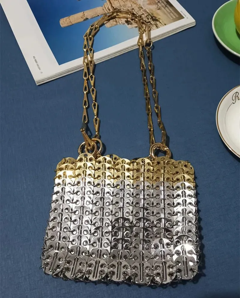 Stylish Silver Sequin Evening Clutch Bag