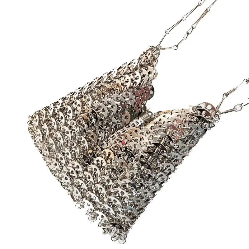 Stylish Silver Sequin Evening Clutch Bag