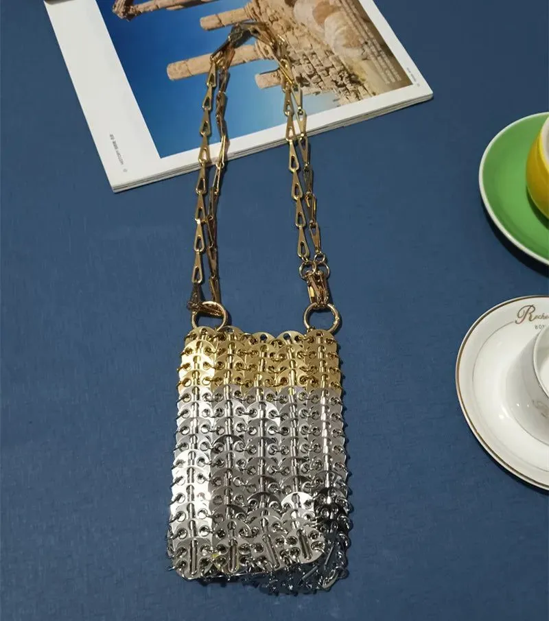 Stylish Silver Sequin Evening Clutch Bag