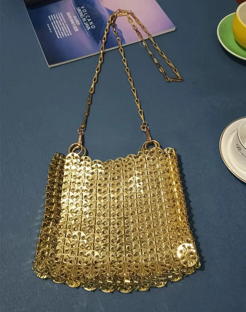Stylish Silver Sequin Evening Clutch Bag