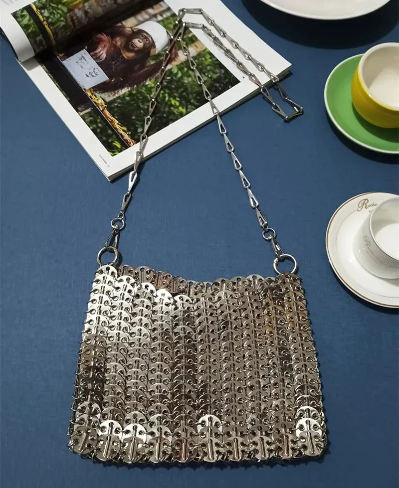 Stylish Silver Sequin Evening Clutch Bag