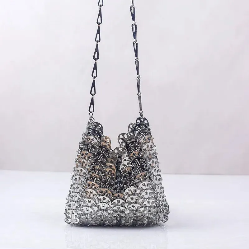 Stylish Silver Sequin Evening Clutch Bag