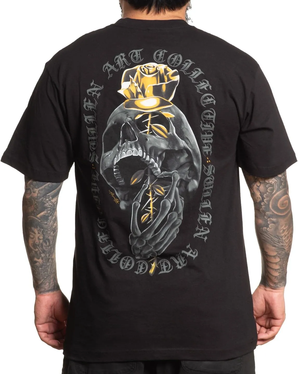 Sullen Men's Rose Gold Tattoo Lifestyle Graphic Standard Short Sleeve Tee Black