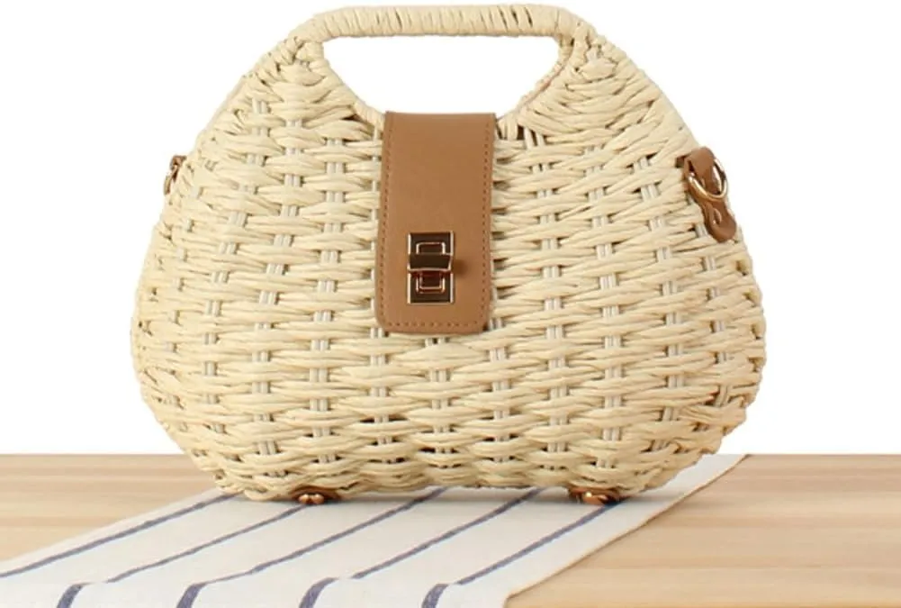 Summer Straw Bag for Women Hand-woven Crossbody Shoulder Bag Top Handle Handbag Small Tote Clutch Rattan Beach Purse