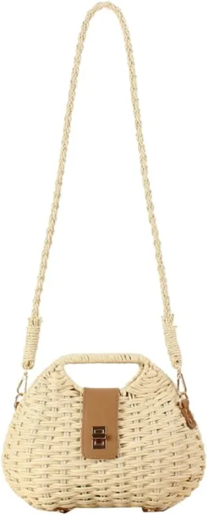Summer Straw Bag for Women Hand-woven Crossbody Shoulder Bag Top Handle Handbag Small Tote Clutch Rattan Beach Purse