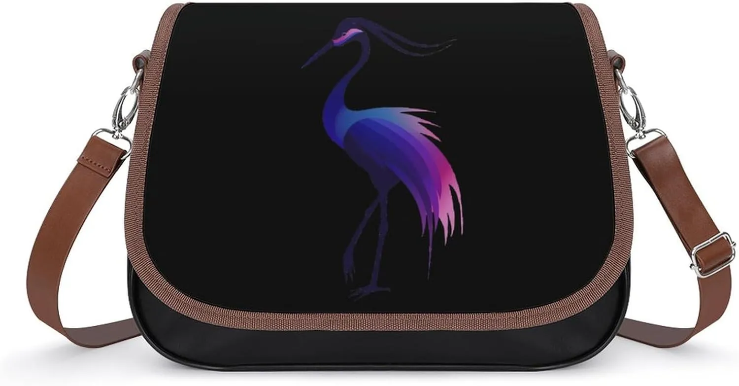 Sunrise Red Crowned Crane Crossbody Bags for Women PU Leather Tote Bag Purse Shoulder Bag for Travel Office