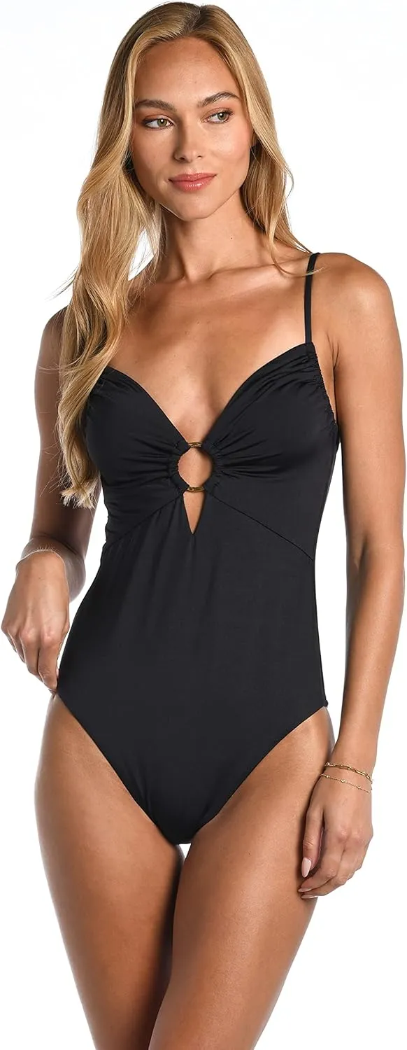 Sunshine 79 Women's Over The Shoulder Keyhole Plunge One Piece Swimsuit