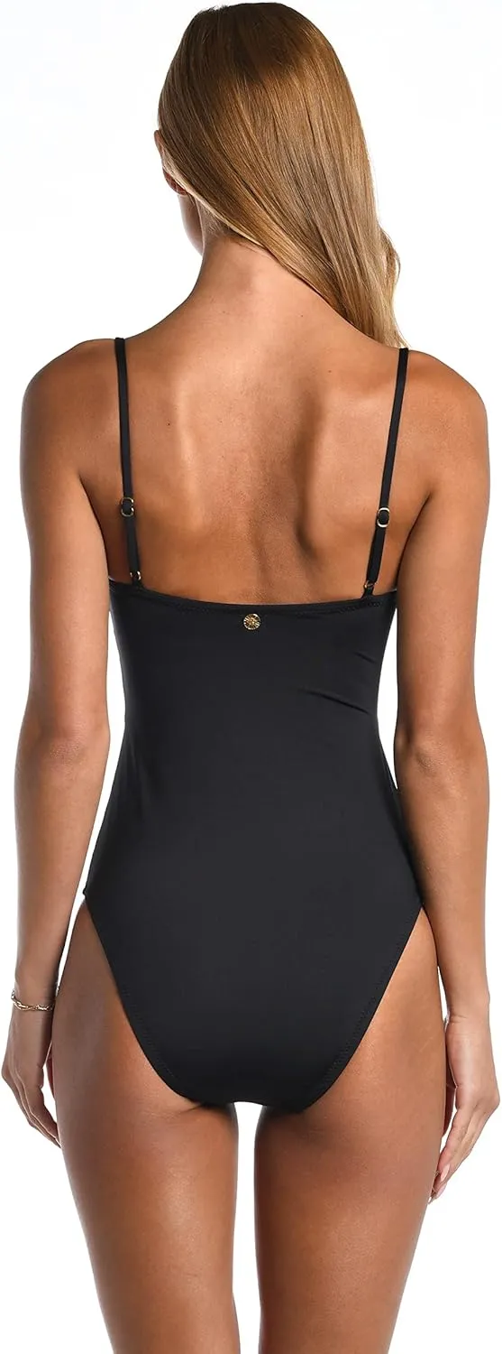 Sunshine 79 Women's Over The Shoulder Keyhole Plunge One Piece Swimsuit