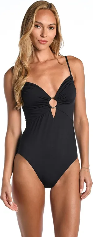 Sunshine 79 Women's Over The Shoulder Keyhole Plunge One Piece Swimsuit
