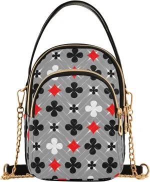 susiyo Card Suits Motif Small Crossbody Bags Shoulder Bag for Women Multi Zipper Stylish Ladies Messenger Bags Phone Purse Handbag Wallet