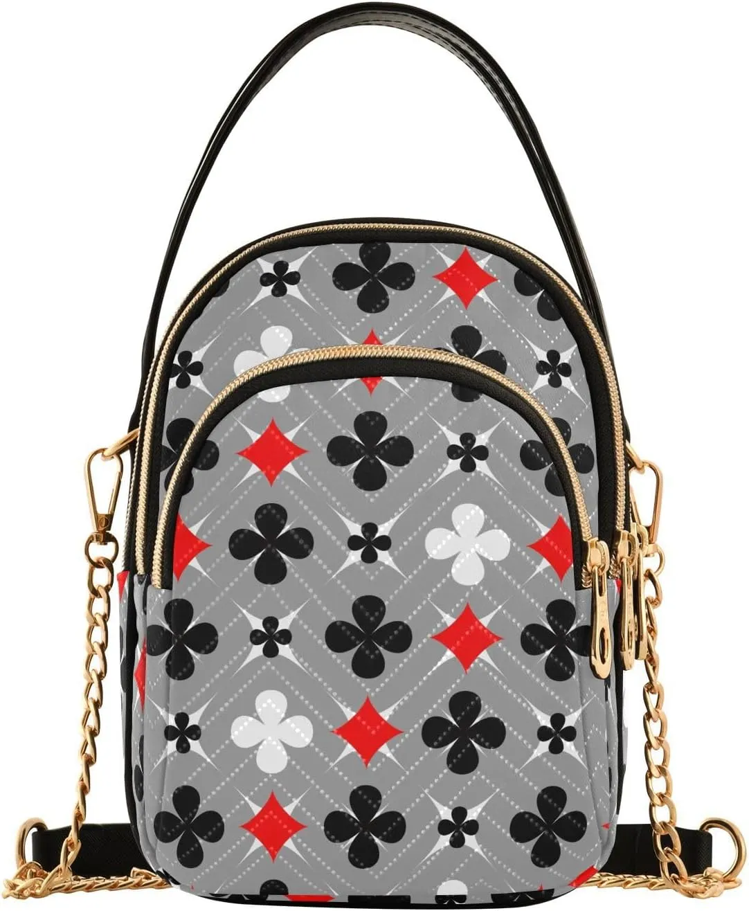 susiyo Card Suits Motif Small Crossbody Bags Shoulder Bag for Women Multi Zipper Stylish Ladies Messenger Bags Phone Purse Handbag Wallet