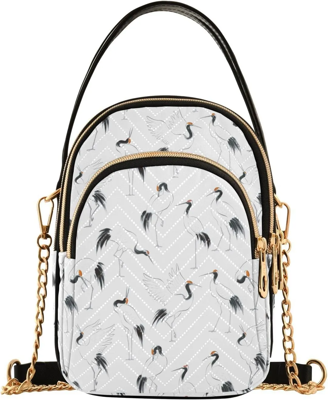 susiyo Japanese Cranes Small Crossbody Bags Shoulder Bag for Women Multi Zipper Stylish Ladies Messenger Bags Phone Purse Handbag Wallet