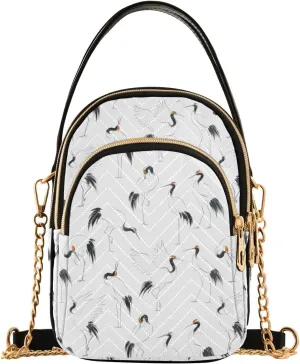 susiyo Japanese Cranes Small Crossbody Bags Shoulder Bag for Women Multi Zipper Stylish Ladies Messenger Bags Phone Purse Handbag Wallet