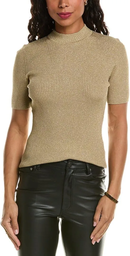 Sweater with Metallic Mock Neck
