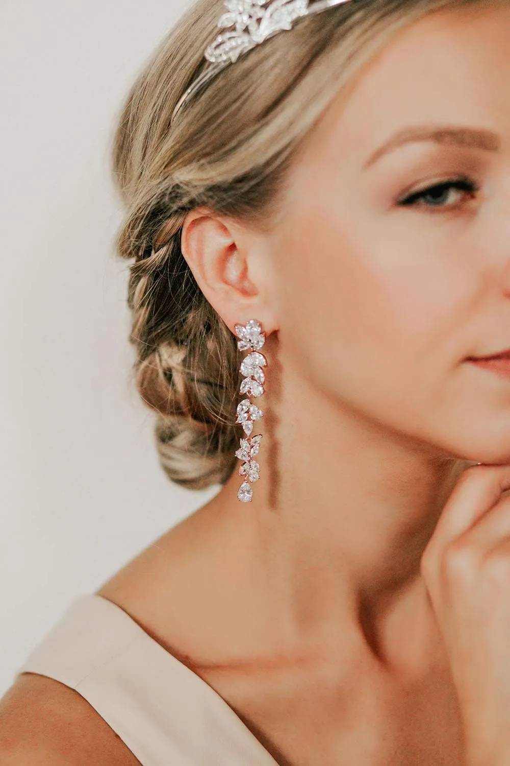 SWEETV Cubic Zirconia Bridal Earrings for Women Brides, Crystal Chandelier Wedding Drop Earrings for Prom or Pageant