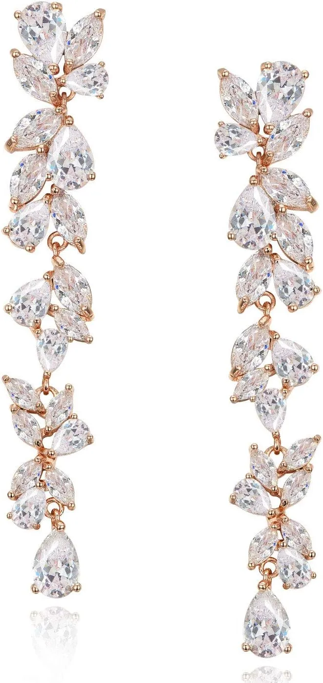 SWEETV Cubic Zirconia Bridal Earrings for Women Brides, Crystal Chandelier Wedding Drop Earrings for Prom or Pageant