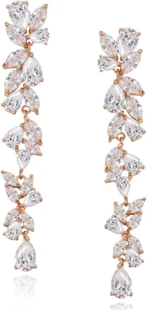 SWEETV Cubic Zirconia Bridal Earrings for Women Brides, Crystal Chandelier Wedding Drop Earrings for Prom or Pageant